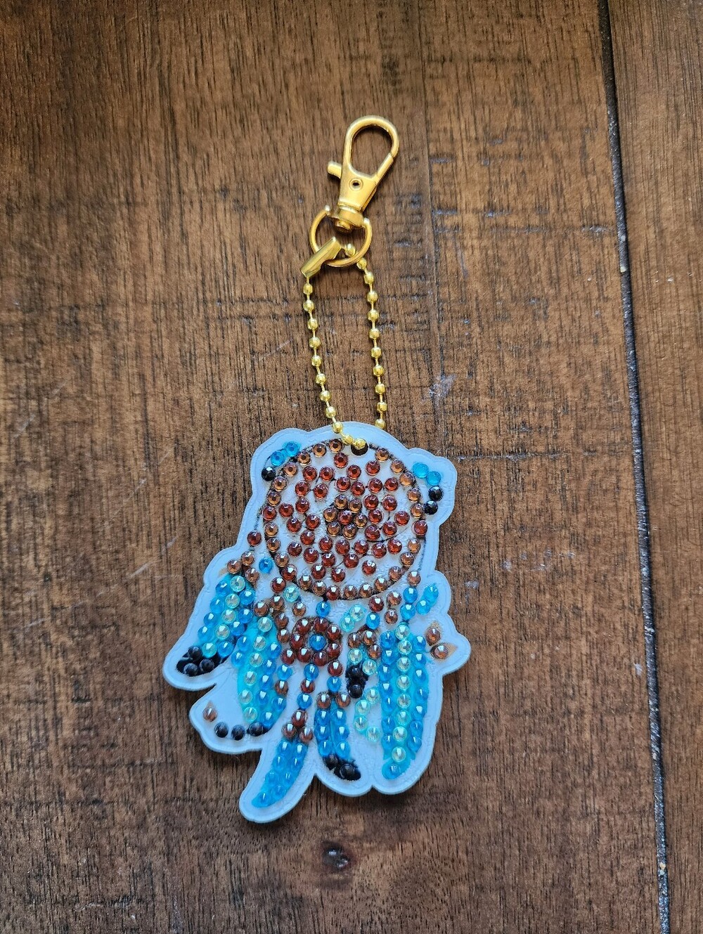 Blue Beaded Dreamcatcher Keychain with Gold Hardware